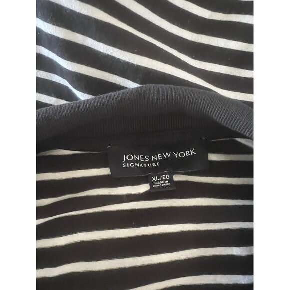 Jones New York Black/White Striped 3/4 Sleeve Polo Shirt W/Ruffle Detail XL - Picture 5 of 8
